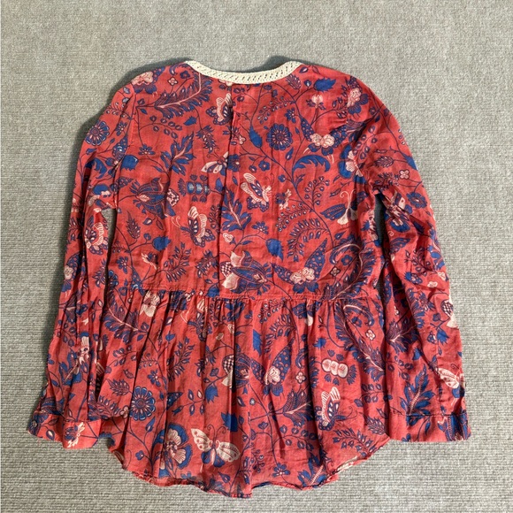 Maeve by Anthropologie Abella Butterfly Floral Crochet Trim Blouse Red Blue – 6 - Picture 5 of 6